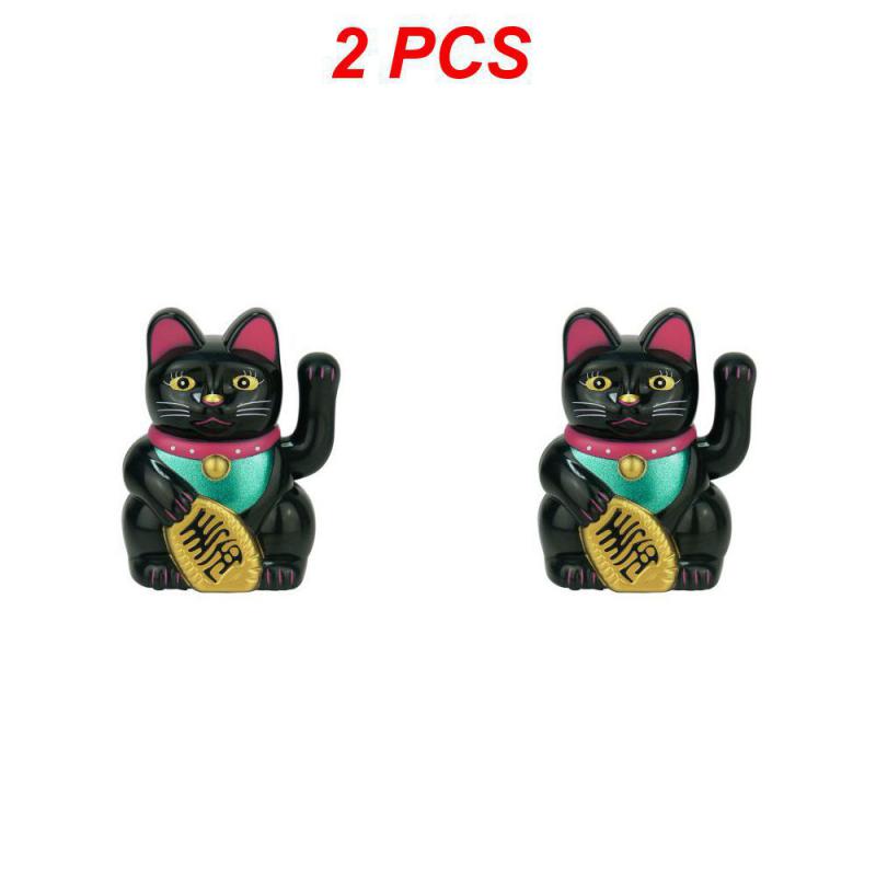 1/2PCS Lucky Cat Decoration Mini Solar Automatic Waving Fortune Figurine Cat Car Decoration Statue Home Desktop Auto Interior