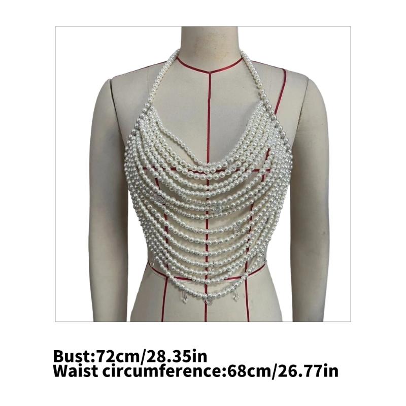 Adjustable Pearls Body Jewelry Body Chain Decoration for Trendy Women Strapless Dresses and Casual Stylish Outfits