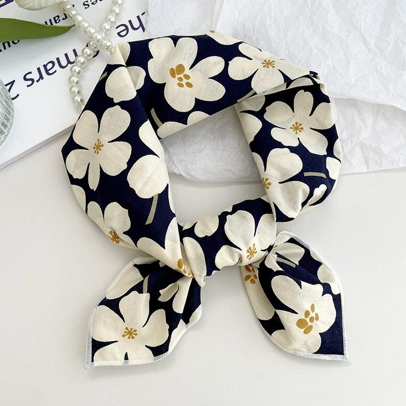 56cm Soft Retro Soft Cotton Square Scarf for Women Neckerchief Cotton Headscarf Floral Printed Small Scarf Hijabs