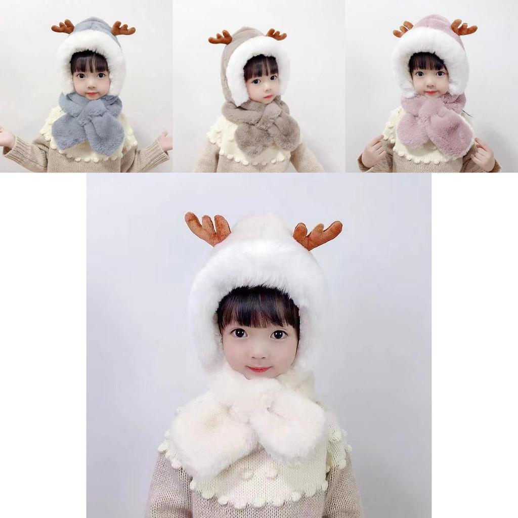 Winter Baby Deer Earmuff Hat With Plush Scarf For Girls And Boys