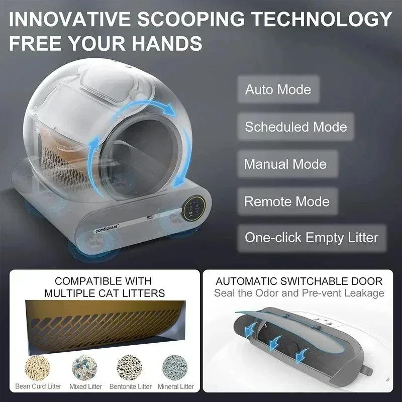 65L Automatic Intelligent Cat Litter Pan APP Controls Self Cleaning Fully Closed Electric Deodorising Litter Box Rubbish Bag