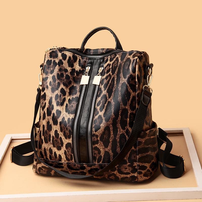Backpack Fashion Retro Backpack Large Capacity Commuter Women'S Bag Cow Leopard Print Premium Textured Shoulder Bag