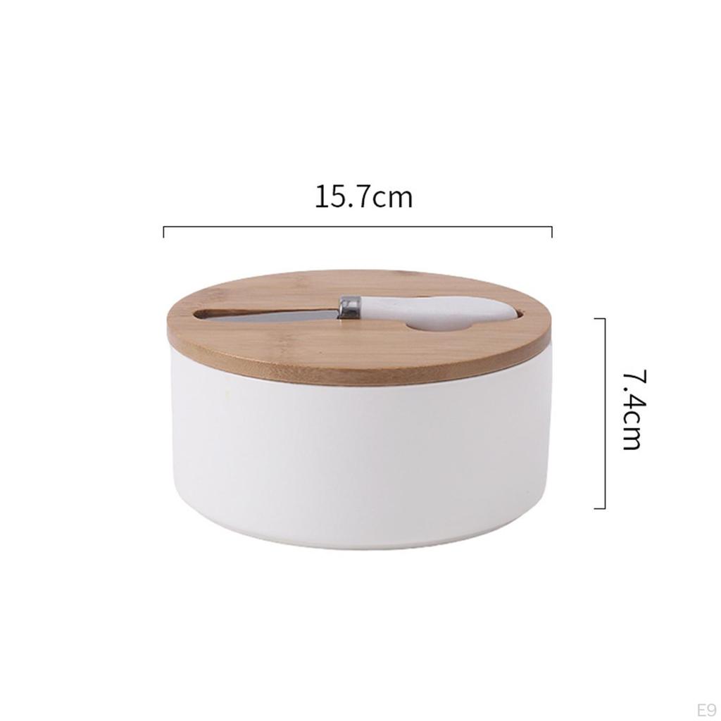 Butter Dish with Lid and Knife for Countertop, Round Ceramic Butterdish, Cheese Holder, Counter