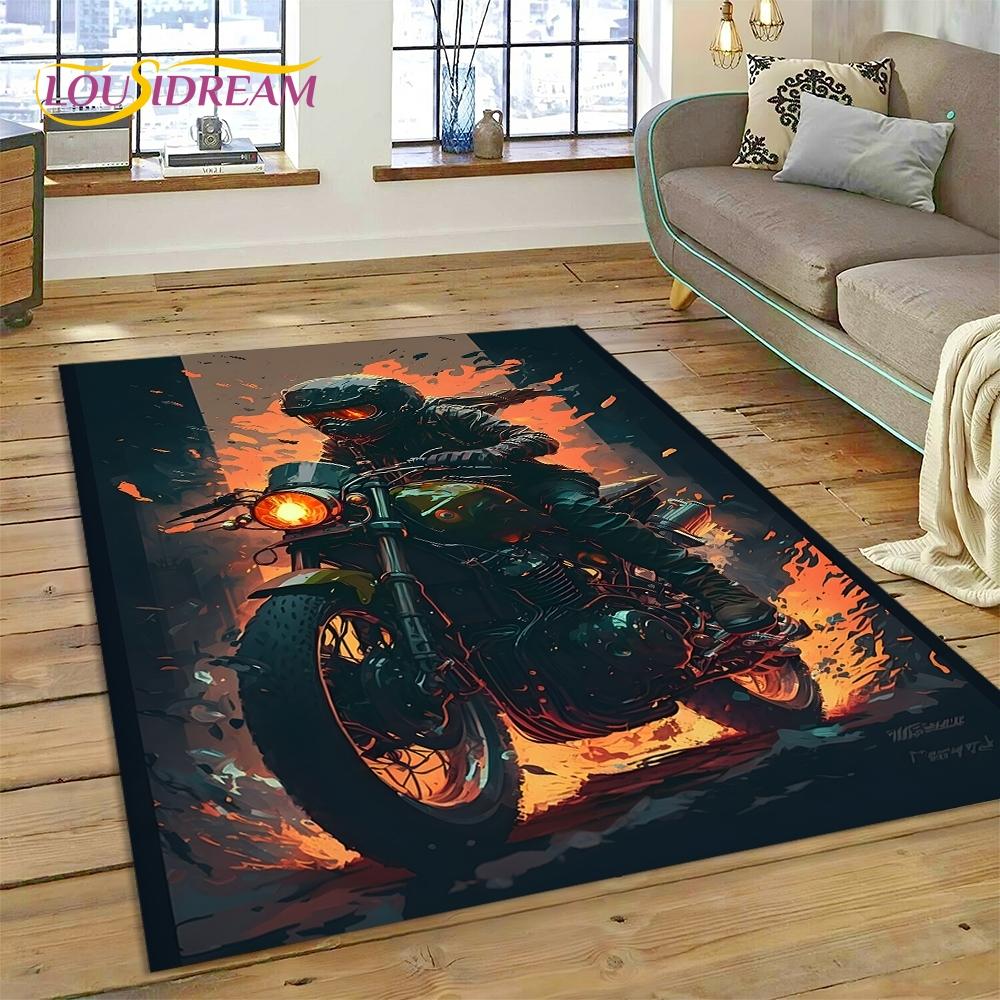 Motocross Modern retro Motorcycle Rug Carpet for Living Room Bedroom Home Decor,Floor Mat Non-slip Decoration for Sofa Doormat