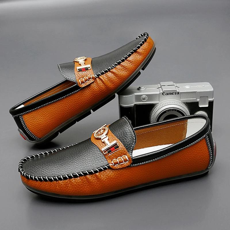 Modische Bequeme Leder Herren Freizeitschuhe Stilvolle Weiche Herren Slipper Elegante Mokassins Atmungsaktive Slip-on Herren Bootsschuhe Neue Kleider Ballerinas