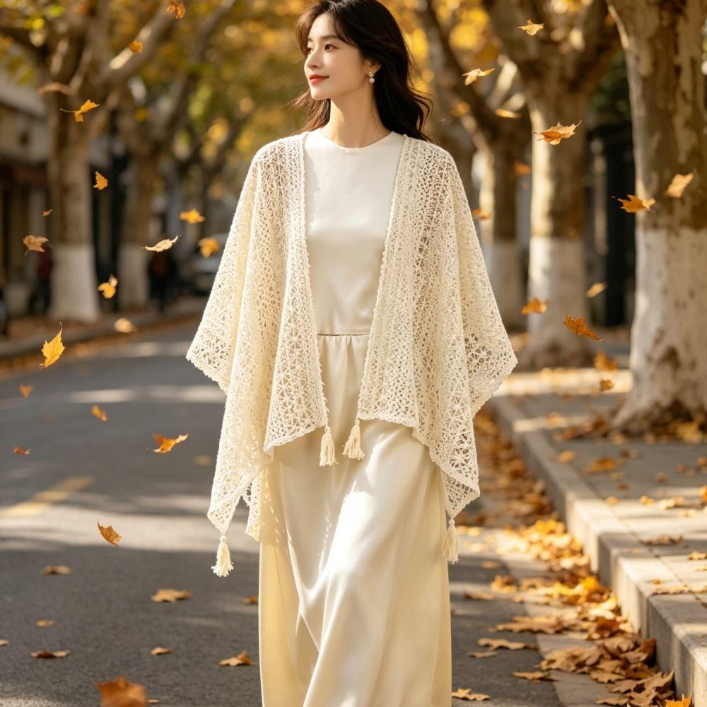 Tassel Hollowed-out Knitwear Bohemian Ethnic Style Ladies' Crochet Shawl Sunscreen Beach Wear Vacation Style Shawl Summer Season