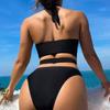 1011 European and American New Bikini Women's Neck Cross Split Two-piece Set Solid Color Backless Sexy Beach Swimsuit