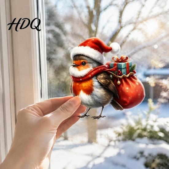 Winter Bird Stickers Christmas Static Glass Sticker PVC Waterproof Window Decal for Holiday Home Decals Decoration Removable Decorative Cling Doors