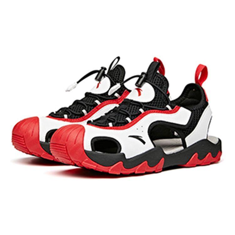 Anta Youth Breathable Mesh Sandals Kids sandals Black White Red A312126610A-2