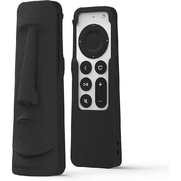 

SIKAI CASE Силиконовый чехол-подставка, разработанный для Apple TV 4K 2021/2022, с защитой пульта Siri, ударопрочный, совместимый с AirTag (Крокодил) Moai-Black