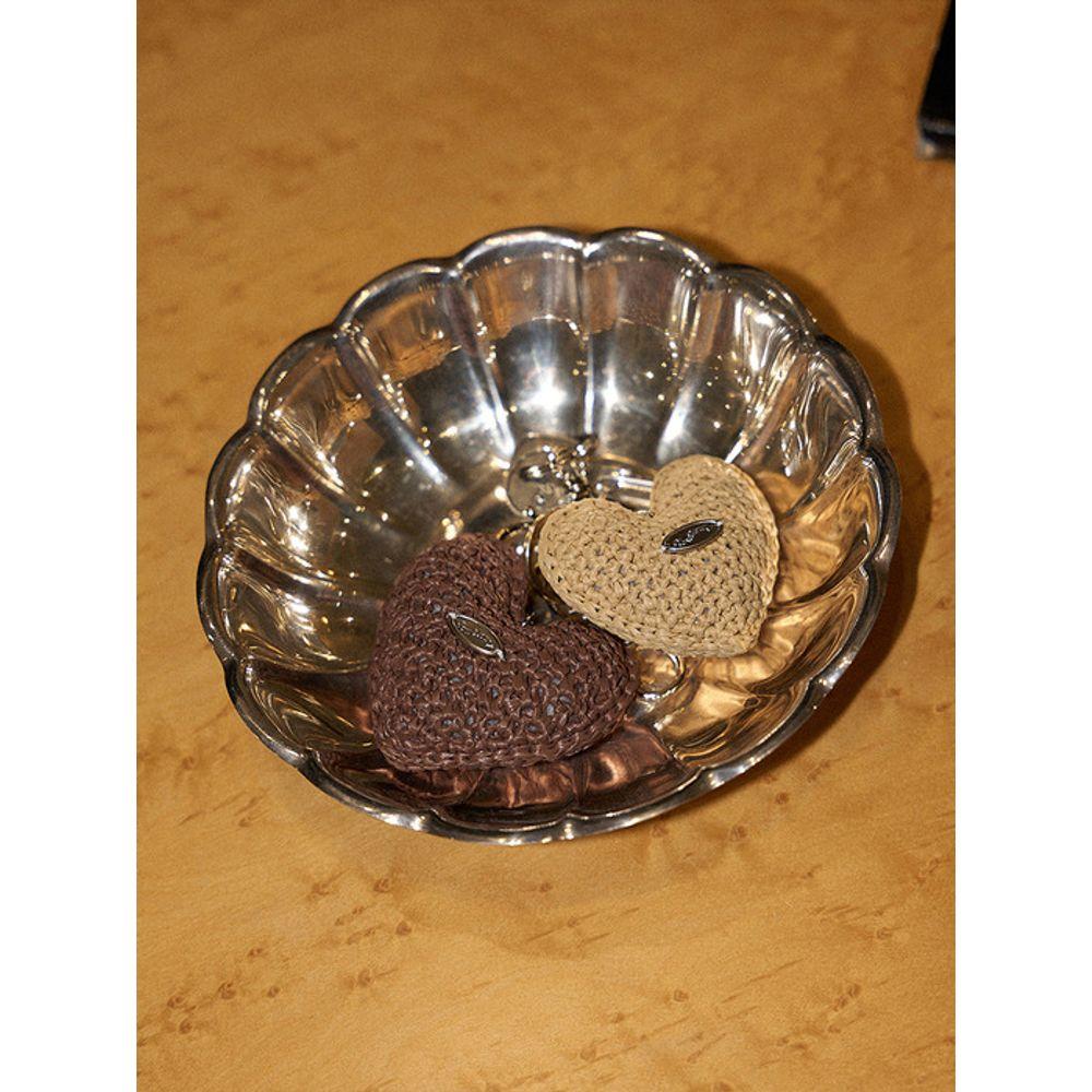 Slowslowly Chubby Heart Handmade Crochet Raffia Keyring _ Brown