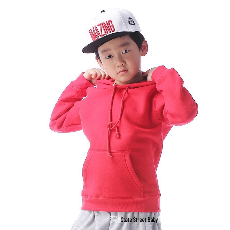 Custom Kids' Street Dance Hoodie - Fleece Lined, Thickened for Autumn/Winter, Solid Color, Hip Hop Performance Wear.