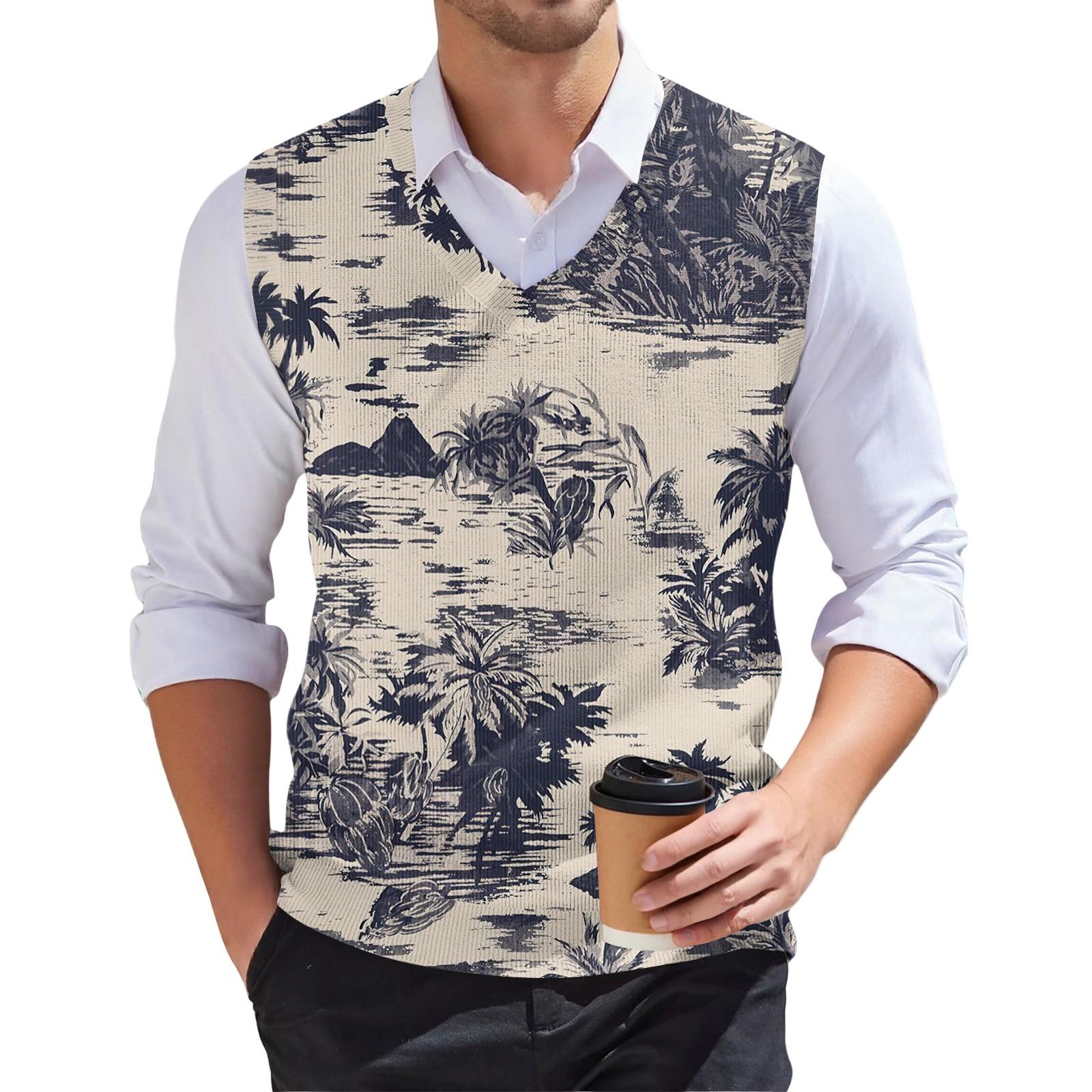 

Мужской модный принтованный V-образный вырез без рукавов трикотажный пуловер XXXL тёмно-синий