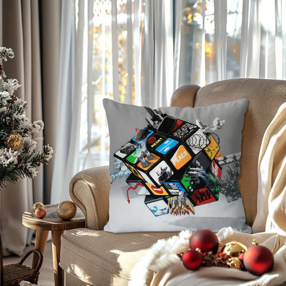 Rubiks Cube Pillow Case Square Pillow Bedroom Sofa Leisure Comfort Cushion Car Living Room Home Decoration 40X40