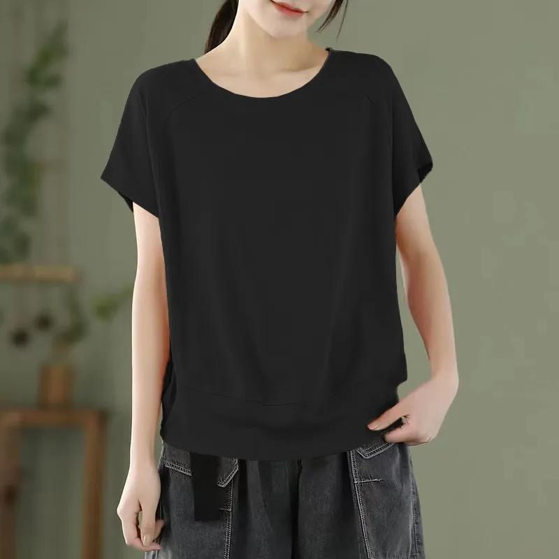 Summer Linen Short Sleeve Blouse for Women Loose Casual Top