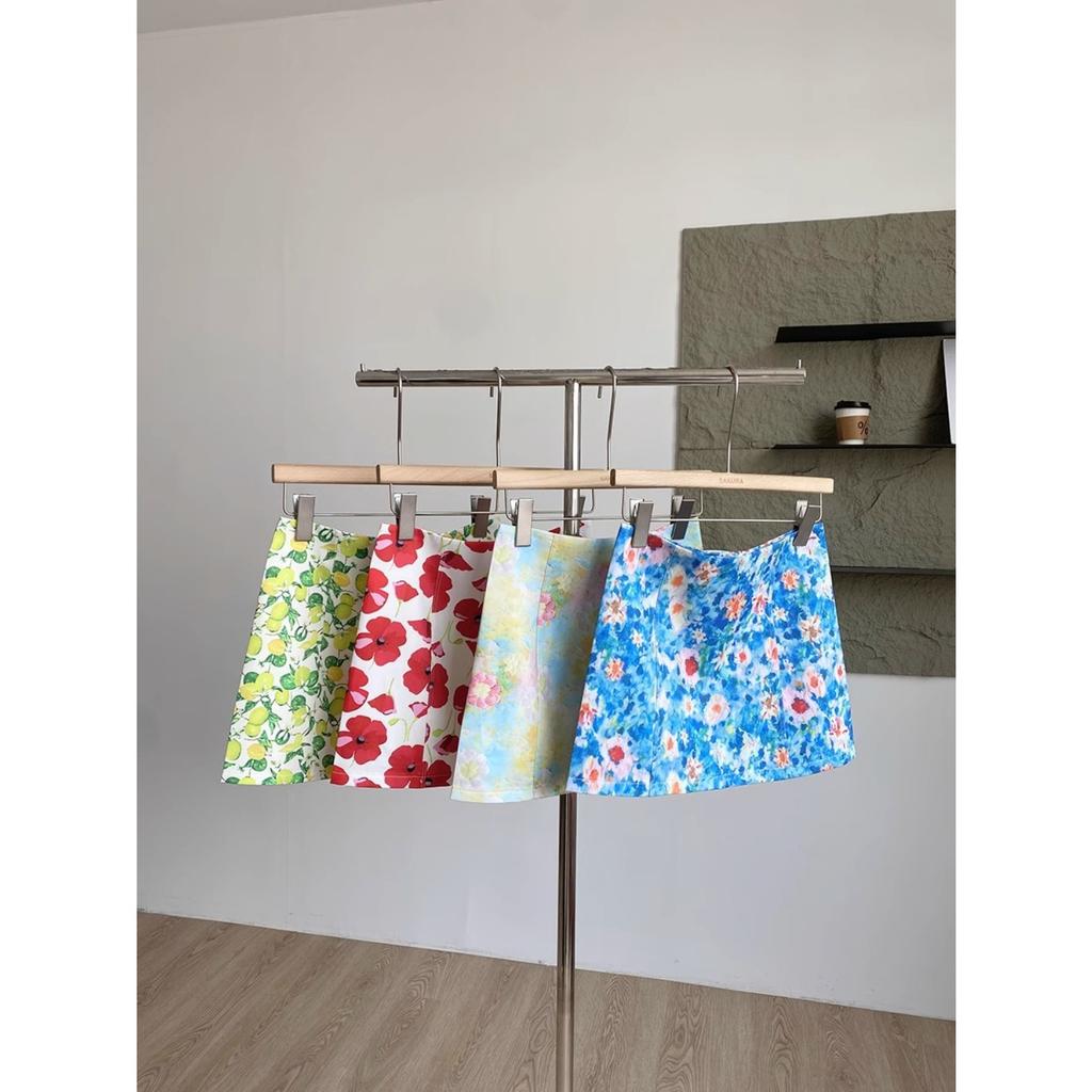 Damen Minirock mit niedrigem Bund A-Linie Blumenprint Sommerurlaub Lässiger Bleistiftrock