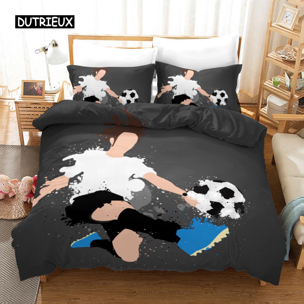 Zestaw poszewek na kołdrę Piłka nożna Piłka nożna Bramka Miękka pościel Poliester Sport Konkurencyjny motyw 2/3 szt. Pełny Queen King Size Poszewka na kołdrę