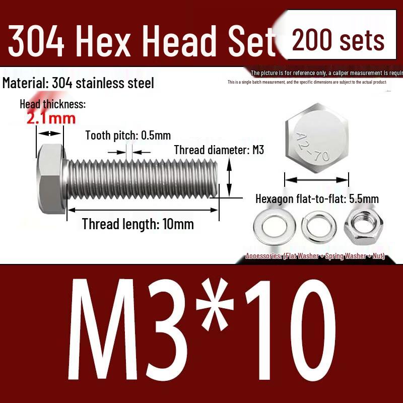 Jiemengzhe 304 Stainless Steel Hex Fastener Kit