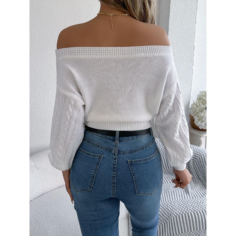 Women's Knitted Sweater Casual Solid Colour Off-the-Shoulder Long-Sleeved Pullover Sweatshirt