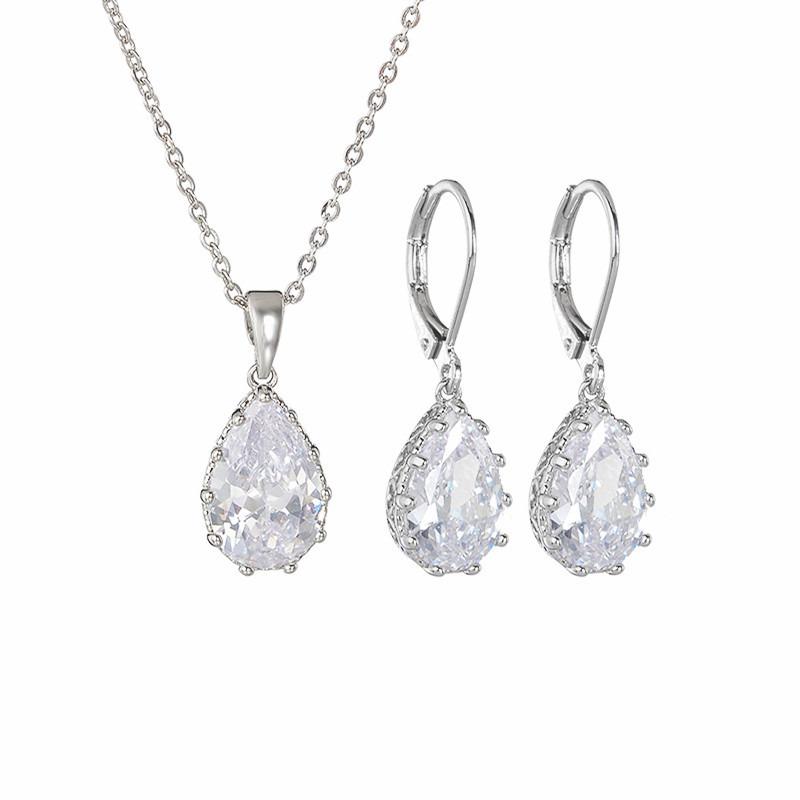 

Meier French style earring and necklace set - aaa cubic zirconia crystal inlaid geometric hollow-out exquisite jewelry