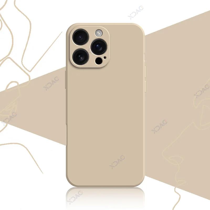 Luxury Square Liquid Silicone Case Cover for iPhone 16 Pro Max Plus iPhone16 16Pro 16Plus 16ProMax Soft Shockproof Phone Housing