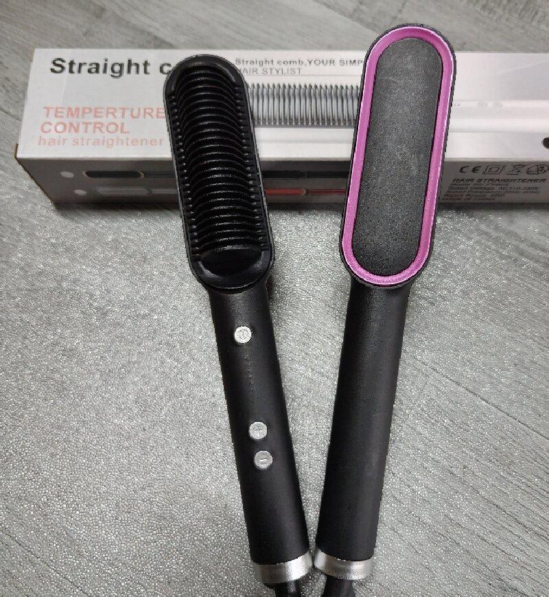 2 In 1 Hair Straightener Curler, 30s Fast Heat Temp Control Anti-Frizz Styling Brush чёрный/фиолетовый