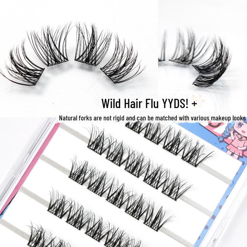 Qiaomufang No-Glue 5D Self-Adhesive False Eyelashes - Natural, Quick-Stick, Segmented Clusters