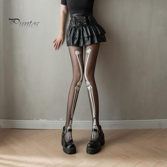 Halloween Skeleton Women Pantyhose Ghost Leg Print Contrast Color Glow at Night Luminous Thin Mesh Terrifying Anti-slip Cosplay Performance Skull