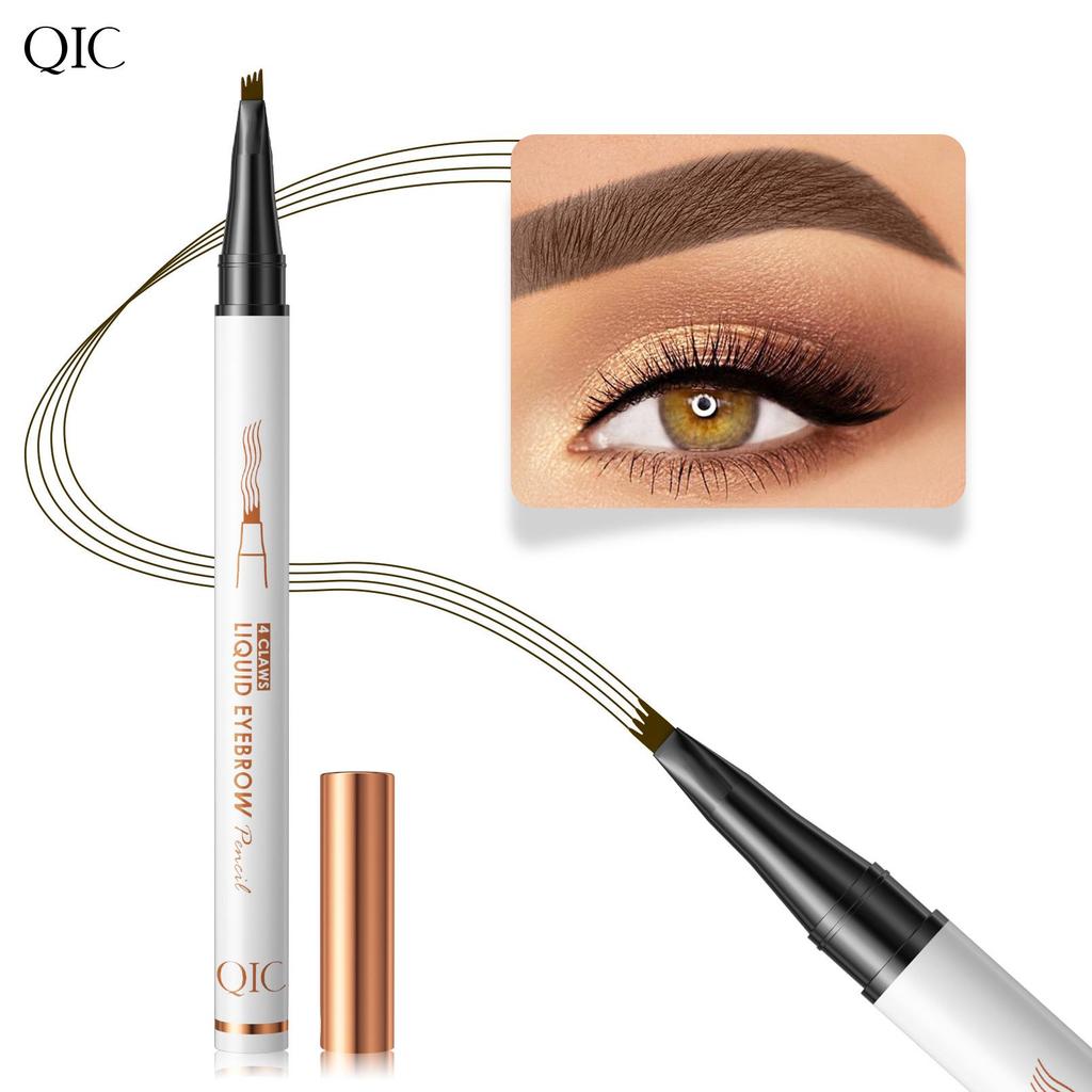 QIC 5D White Tube Four-Prong Waterproof Smudge-Proof Micro-Sculpting Liquid Eyebrow Pencil.