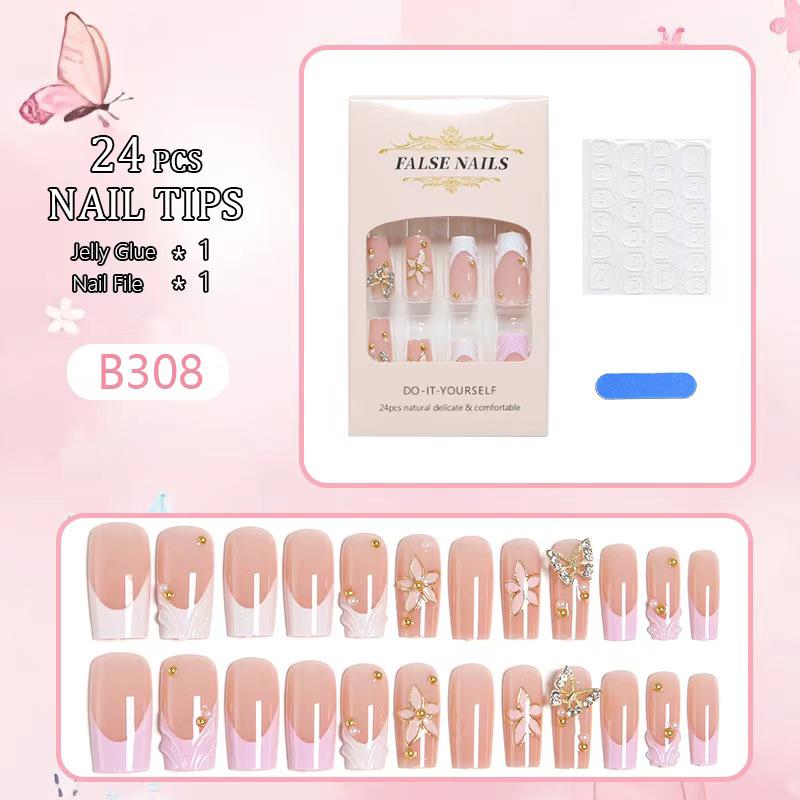 24pcs 3D Flower Gold Plated Medium Detachable Fake Nails - European American Style