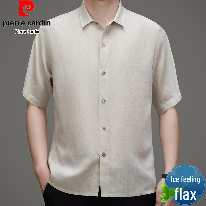 

Pierre Cardin Men s Summer Linen Blend Short Sleeve Turn-Down Collar Shirt L