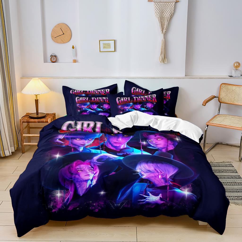 K-Pop Bedding Set Demon Hunters Themed Pink or Black Other Side Print Polyester Student Dormitory Duvet Cover Boys Girls Gift