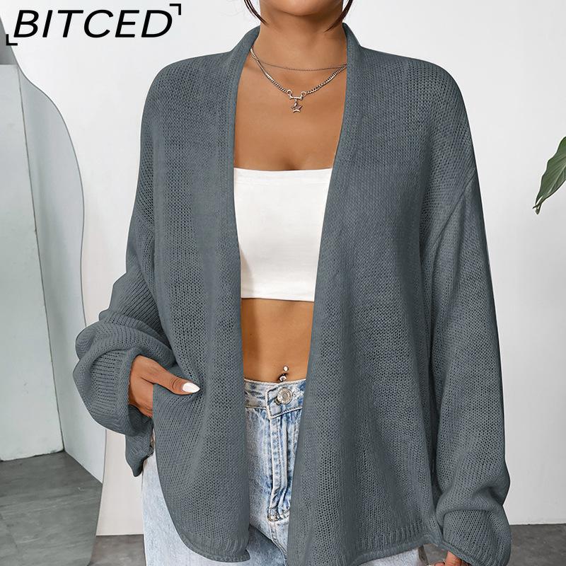 BITCED Loose-Fit Lightweight Knitted Cardigan Jacket for Women Autumn Solid-Colour Casual Outerwear Cardigan