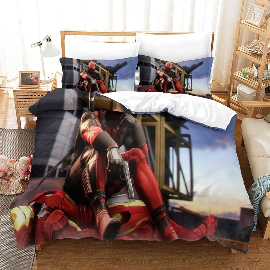 Bedding Deadpool Comforter Set 3D Printed Quilt Cover,heroes Pillowcase 2 Piece Set with Zip Duvet Cover for Teenagers And Adult