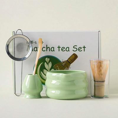 4/5 buc Bol Japonez din Ceramică Verde Lucios pentru Matcha Tel pentru Ceai Matcha Chawan Suport Chasen Linguriță Site Cană Set Cadou pentru Ceremonie