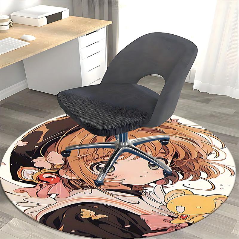 1pc Cardcaptor Sakura Round Carpet Anime Design Chair Mat for Office, Home Decor, Living Room, Bedroom