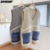 DIMANAF 2022 Plus Size Autumn Sweaters Wool O-Neck Sleeveless Pullover Denim Casual Women Patchwork Vest Basic Clothing Korea New
