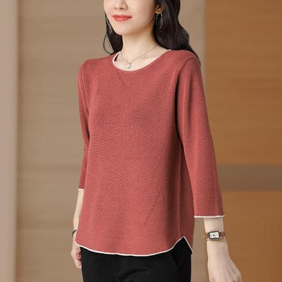 Knitted Sweater Women's Loose Fit Slimming Thin Top with Three Quarter Sleeves As the Base Layer