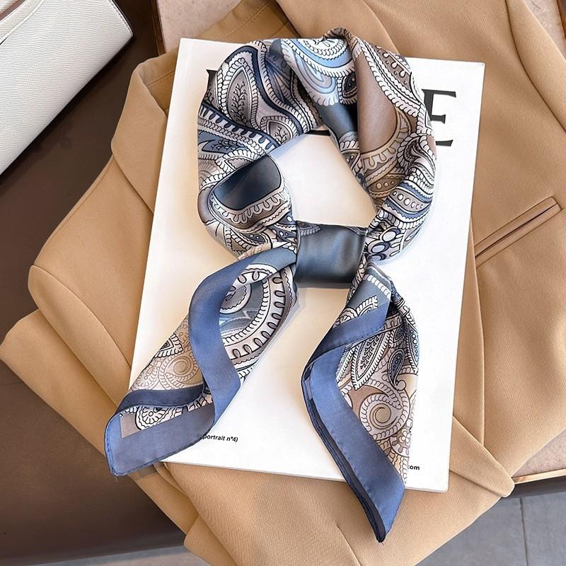 70x70cm Lightweight Silk-Look Square Scarf Women French Chic Hair Band Office Accessory Viscose 96%