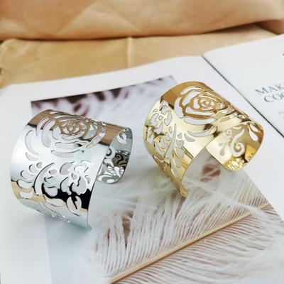 Yousheng 2 Pcs Adjustable Wide Opening Bracelet Individual Retro Style Hollow Out Polished Metal Arm Cuff Cosplay Performance Sleeve Bracelet