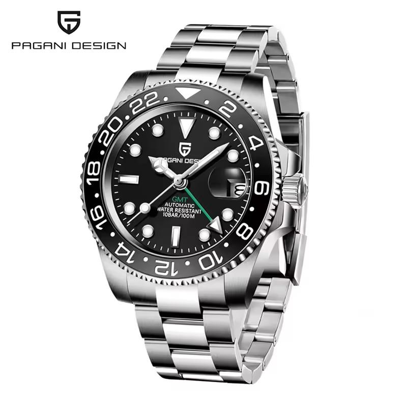 PAGANI DESIGN New Purple Dial GMT Men Mechanical Watch Sapphire Glass Stainless Steel Waterproof Automatic Watches for men