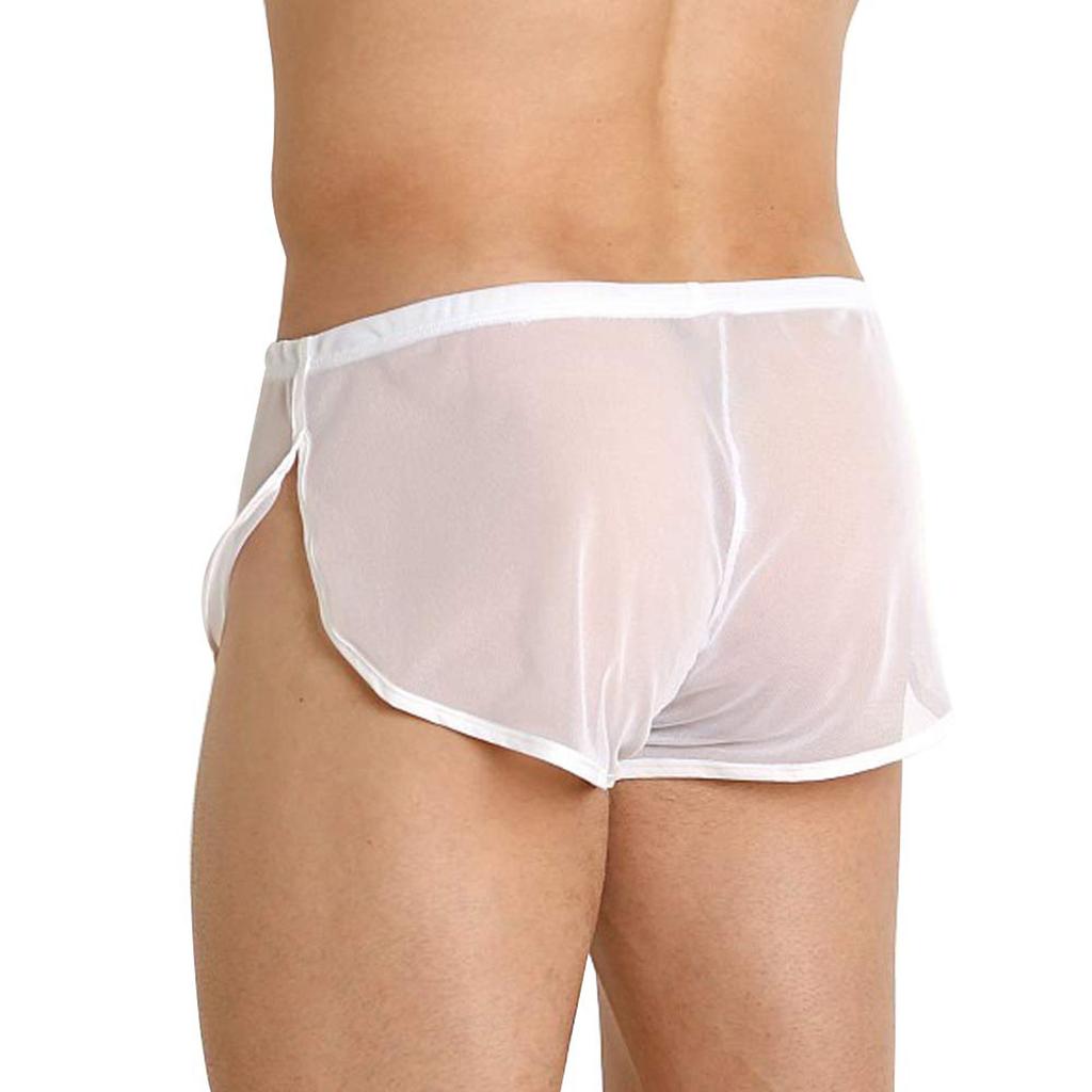 Sous-vêtements Sexy pour Homme en Maille Respirante Caleçons Shorts en Maille pour Homme Transparents avec Grande Fente