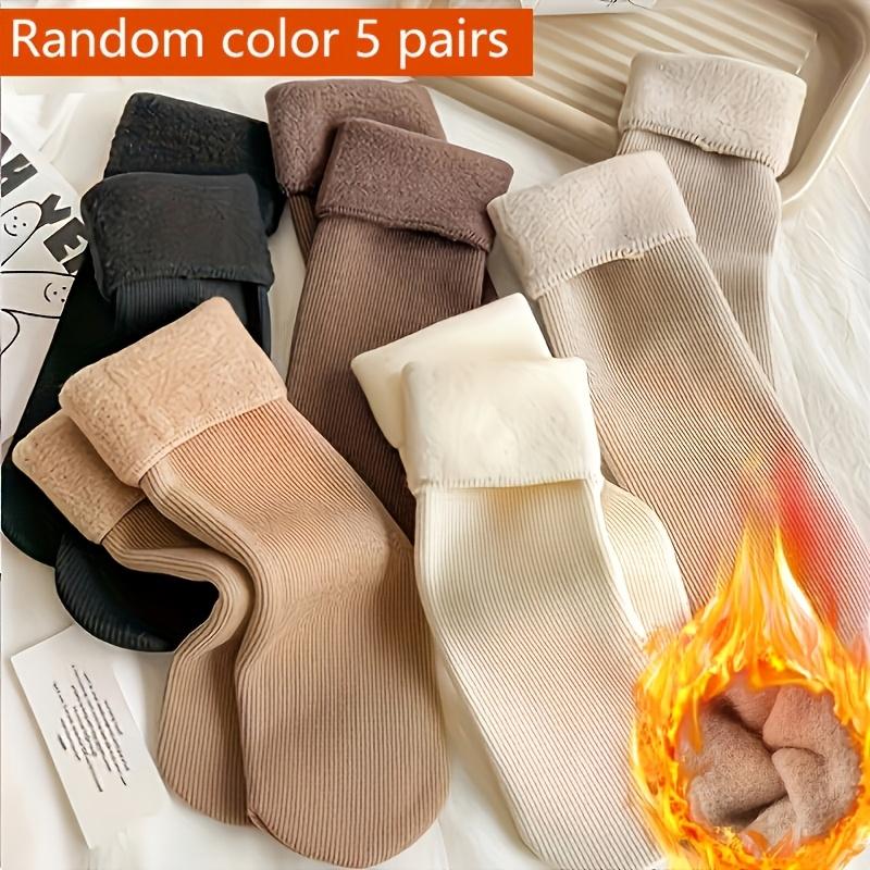 

5Pairs Women s Thick Warm Plush Ankle Socks for Snow Boots - 5 Colors (Black/Brown/Beige/White/Lt Grey) Fluffy Lined Hand Wash 35-42