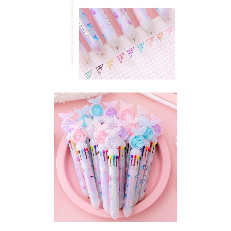 Cartoon Butterfly Ten Color Retractable Ballpoint Pen Multifunctional Student Stationery For Hand Account