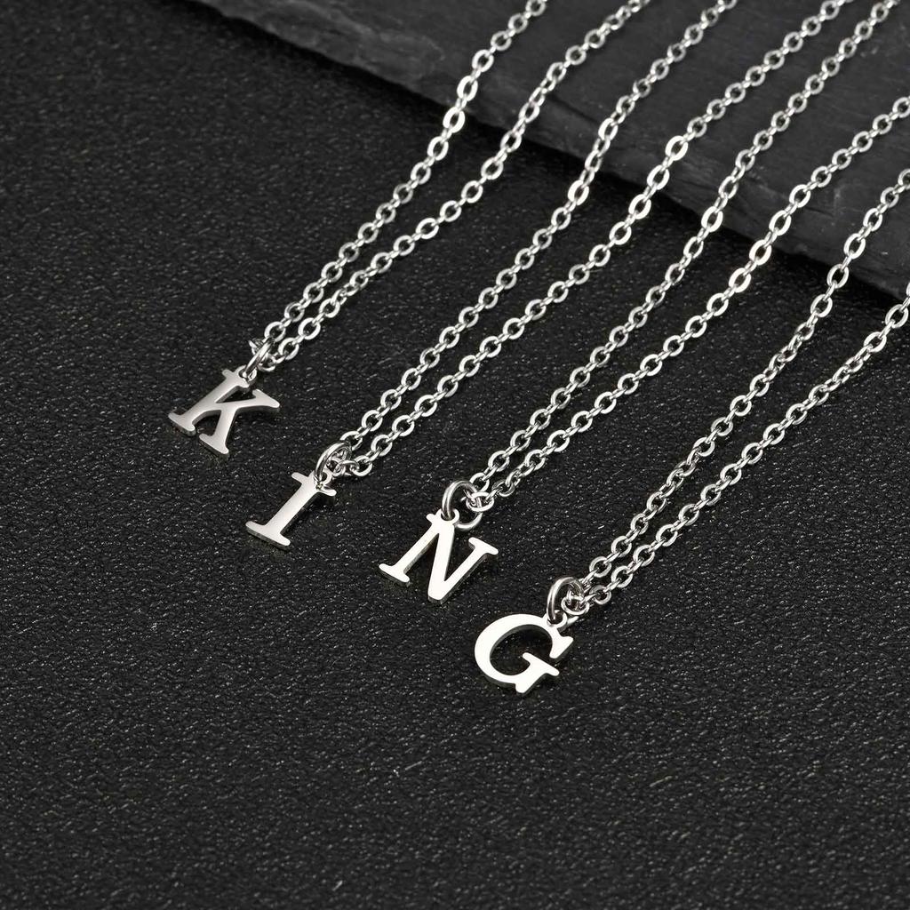 Vnox A-Z Alphabet Pendant Necklaces with Cuban Link Chain 2pcs/Set, Stainless Steel Initial Letter Pendant Necklace for Men Boys