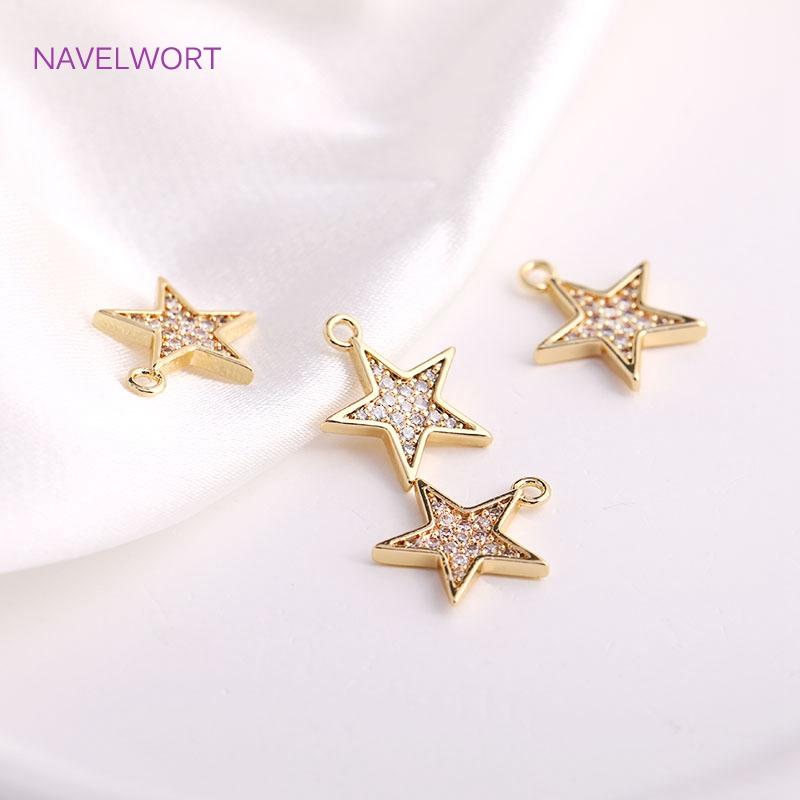 Trendy 11.5mm Pentagram Pendants For Jewelry Making 14K Gold Plating Inlaid Zircon Star Charms For Earring Making Accessories