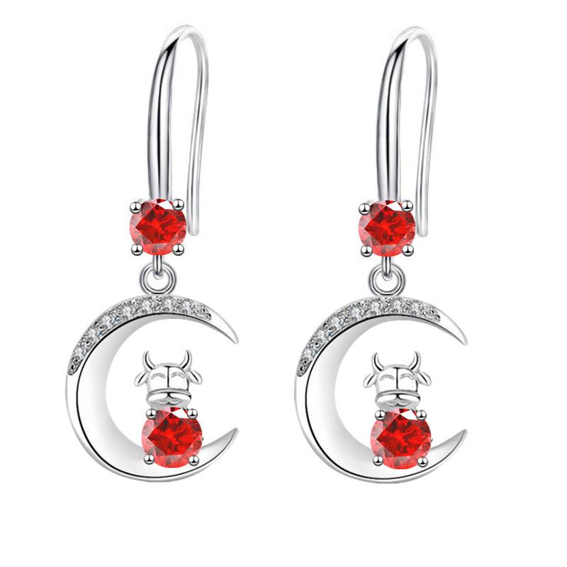 Chinese Zodiac Cow Earrings Moon Cow Drop Earrings Long Superior Temperament Ear Hooks