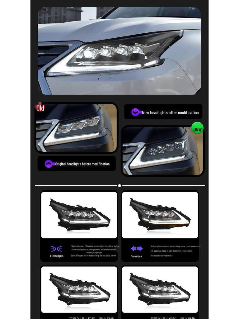 Upgrade Headlight Assembly for 2016-2019 Lexus LX570 with LED Lenses, DRLs, and Dynamic Turn Signals