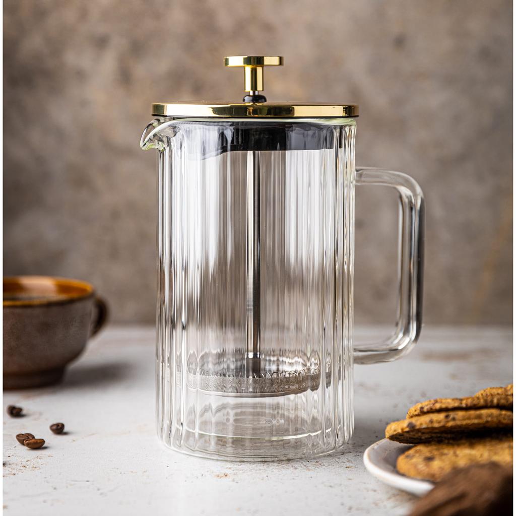 Zaparzacz do kawy herbaty szklany 350ml French Press złoty KLAUSBERG KB-7759