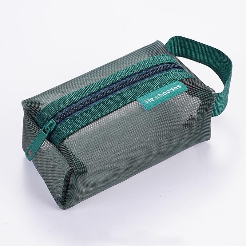 Portable Vintage Three-dimensional Square Nylon Mesh Coin Purse Transparent Cosmetic Bag Large Capacity Key Makeup Earphone Bag